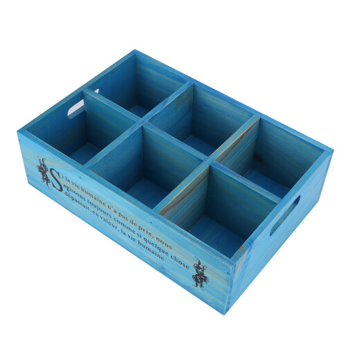 Wooden Multi-Compartment Organizer, Retro Solid Pine Storage Box For Home And Office Use With Six Compartments 2
