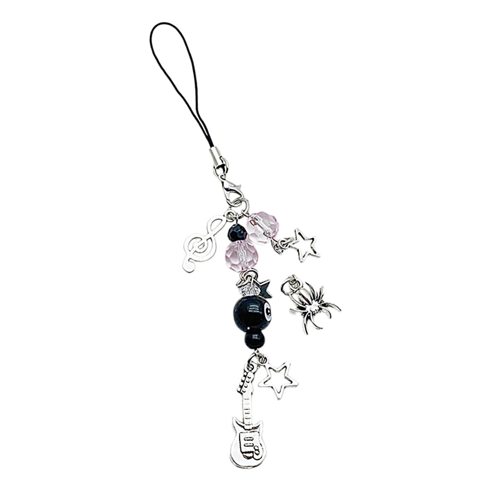 Star Mobile Phone Lanyard Flower Embellishment Keychain- Black 7704000294317
