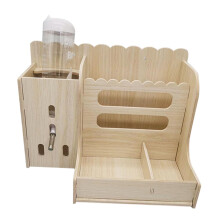 MultiFunction Wooden Grass Feeder For Guinea Pigs And Rabbits Natural Wood Holder With Bowl And Bottle Floor Feeder