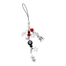 Cool Music Festival Bass Guitar Beaded Star Keychain Phone-Red