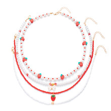 Cute Strawberry Bead Necklace Set with Multi Layer-Red necklace