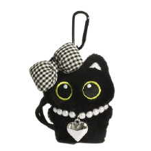 Porte-clés en peluche chat vibrant, doux,-Grille noir et blanc