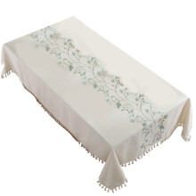 Flower Print Tablecloth Cotton Linen with-green flowers 140CM