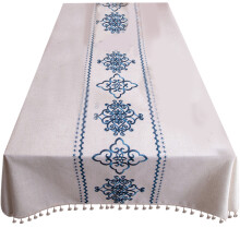 Print Cotton Linen Tablecloth Garden-blue auspicious clou 200CM