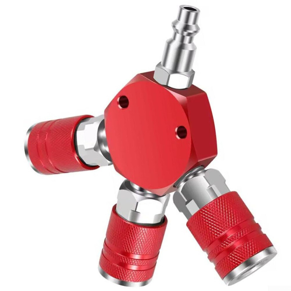 Air Manifold 3Way, 14Inch Npt, Hex Style, 3 Brass Quick Couplers, Pneumatic Airflow Distribution, Red 9323874262345