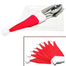 Bestekhouderset als kerstcadeau, feestelijke sfeer met 10 bestekhouders, stijlvol georganiseerd voor kerstfeestdecoratie, mini-kerstmutsjes