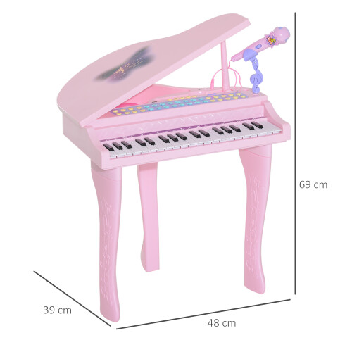 Homcom HOMCOM 37 Key Musical Mini Piano Electrionic Keyboard Microphone Stool Pink 2