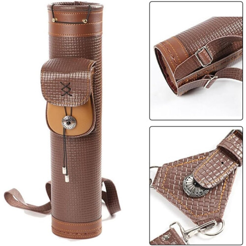 Cowhide Quiver Leather Arrow Holder Medium Size Adjustable Strap For Archery 1
