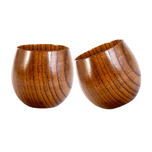 Pack of 2 Japanese Style Wooden Cups Crafted from Natural-B