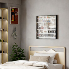 HOMCOM 7-Tier Wall Display Cabinet w/ Shelves Glass Doors, Black and White