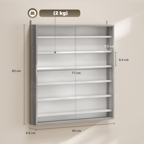Homcom HOMCOM 7-Tier Wall Display Cabinet w/ Glass Doors, Graphite Wood Effect 2