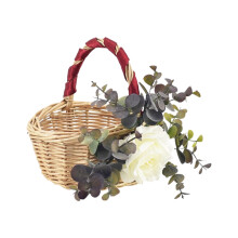 Coș decorativ suspendat, coș țesut manual din salcie cu pânză de mătase pentru aranjamente florale elegante, potrivit pentru picnicuri