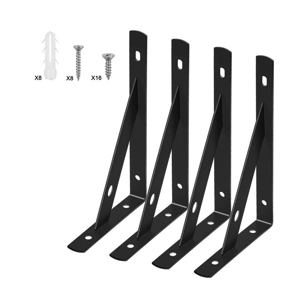 Glossy Black Finish Triangle Shelf Brackets, Space Saver Design Heavy Duty Shelf Brackets For Multi-Purpose Application, Wall Mounted Shelf Support (4 9061222211576