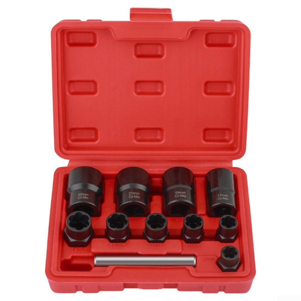 11Piece Socket Lug Nut Remover Extractor Set With 3/8Inch And 1/2Inch Drive Adapters, Strength Chrome Steel 9067246118358