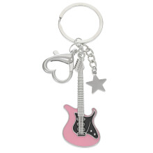 Porte-clés guitare en métal Y2K, amour cœur étoile,-Rose