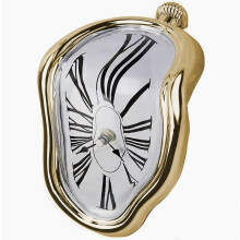 Melting Clock Salvador Dali Inspired, Gold Tone Silent Movement Ensures Peaceful Moments, Vintage Style Adds Charm to Any Setting, Battery Operated Qu