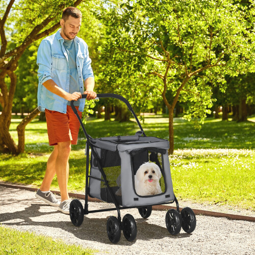 PawHut PawHut One-click Foldable Pet Stroller w/ Mesh Windows, for Small Pets - Grey