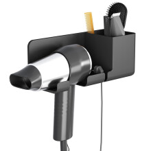Elegante organizer per asciugacapelli da parete, perfetto per piccoli spazi con montaggio senza foratura, elevata compatibilità con vari modelli di
