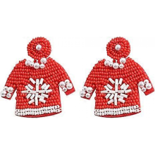 Ladies Beaded Christmas Earrings, Santa Clothes Christmas Ornaments