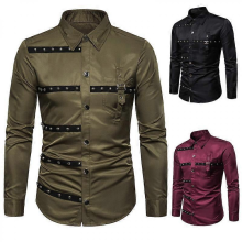 Men's Gothic Steampunk Shirts Stylish Slim Fit ShirtsGreenM