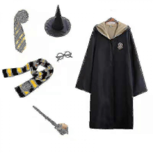 Harry Potter 6-teiliges Zauberer-Cosplay-Set, Umhang, Kostüm, Gelb, 135 cm