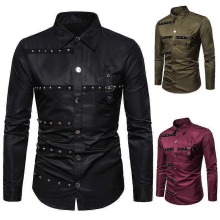 Men's Gothic Steampunk Shirts Stylish Slim Fit ShirtsBlackL