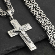 Jesus Cross Long Byzantine Chain Stainless Steel Necklaces Pendants For Men Christian Crucifix Necklace Religious Jewelry Colar65cm 26inchSilver