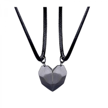 Gold Silver Black Heart Pendant Couple Magnetic Chain Heart Pendant Necklace BFFC