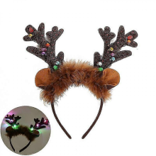 2 Pcs Reindeer Antlers Headband Luminous Hair Band With Bell Headwear For Holiday Party