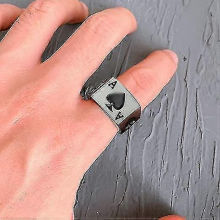 Mens Womens Stainless Steel Ring Poker Spade Ace Silver Black