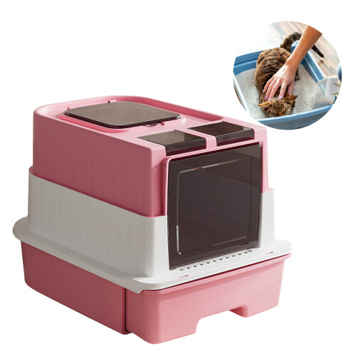 ABS Substance Enclosed Puss Toilet With Double Compartment-Pink
