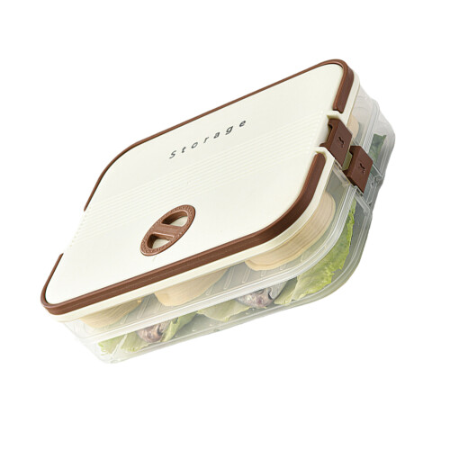 Clear Dumpling Storage Container With-Cream white two laye
