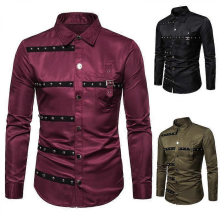 Men's Gothic Steampunk Shirts Stylish Slim Fit ShirtsRedM