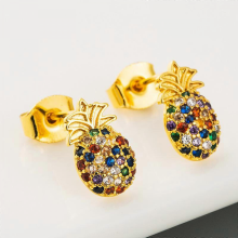 Ananas-Ohrringe für Damen, 18-karätige Goldohrringe, Hängeohrringe für Mädchen, kreative Ohrringe für Damen, Ohrstecker für Mädchen