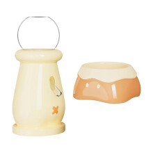 Ceramic Hamster Food Bowl With Water Dispenser Antislip Small Animal Feeder Yellow