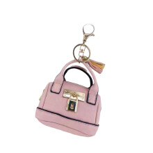 Sturdy PU Leather Small Coin Purse Keychain Charm for-Pink