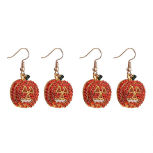 2 Pairs Full Paved Crystal Rhinestone Halloween Pumpkin Shape Creepy Face Dangle Earring