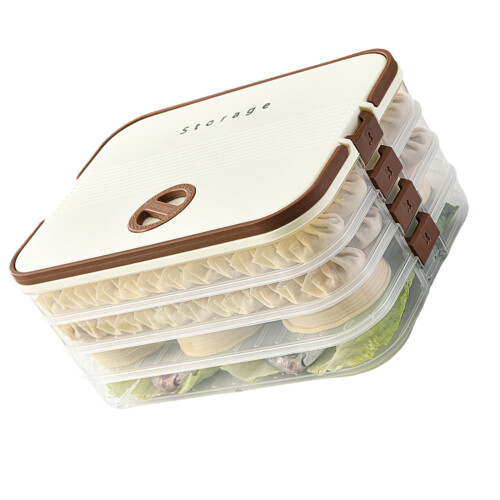 Stackable Dumpling Storage Box With Date-Cream white four lay