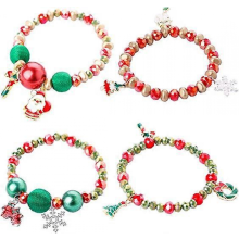 4 Pack Christmas Bracelet Set Santa Snowflake Christmas Tree Beaded Stretch Bracelet Ladies Girls