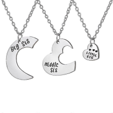 3pcs Family Jewelry Gift Big Sis Middle Sis Little Sis Love Heart Charm Pendant Necklace Set For Sister