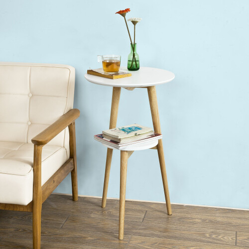 SoBuy White 2-Tier Round Wooden Side Table 1