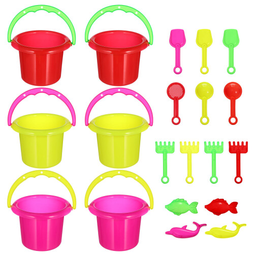 24Pz Secchielli Sabbia Bambini Colorati Gioco Spiaggia 2