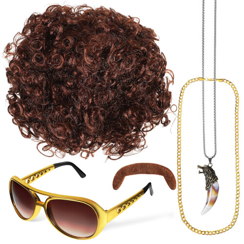 1 Set Discozubehör Mit Perücke, Schnurrbart, Halskette, Sonnenbrille