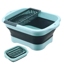 Collapsible Dish Basin With Drain Plug Drain Basket Large Portable Kitchen Sink Multifunctional Vegetable Washing Green