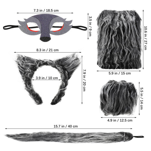 1 Set Wolfkostuum Met Oren Handschoenen En 1