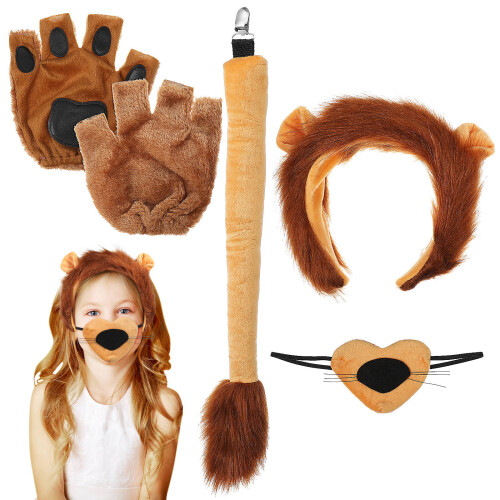 Set Costume Di Leone Con Orecchie, Naso, Coda E Per Cosplay