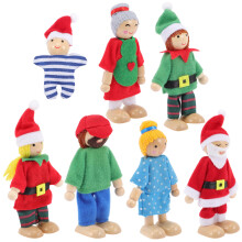 7Pcs Wooden Family Doll Play House Set For Kids Pretend Play