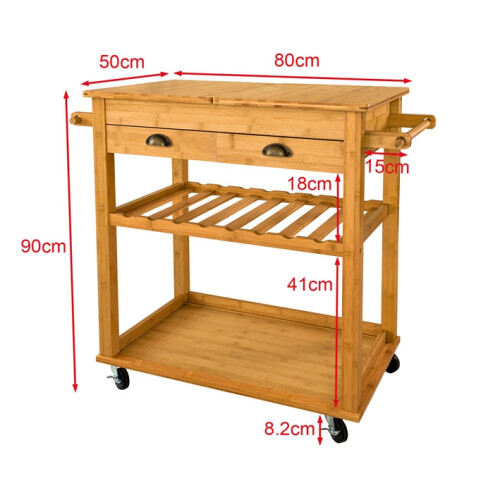 SoBuy Carrello in bambù 80x50x90cm 2