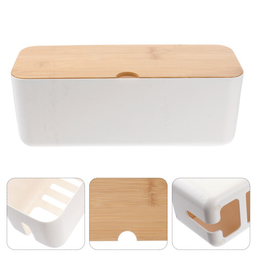 White Cable Management Box, Kabelorganizer Mit Holzdeckel 2