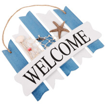 Welcome Holz-Fischernetz Seestern Nautisch Wanddekoration